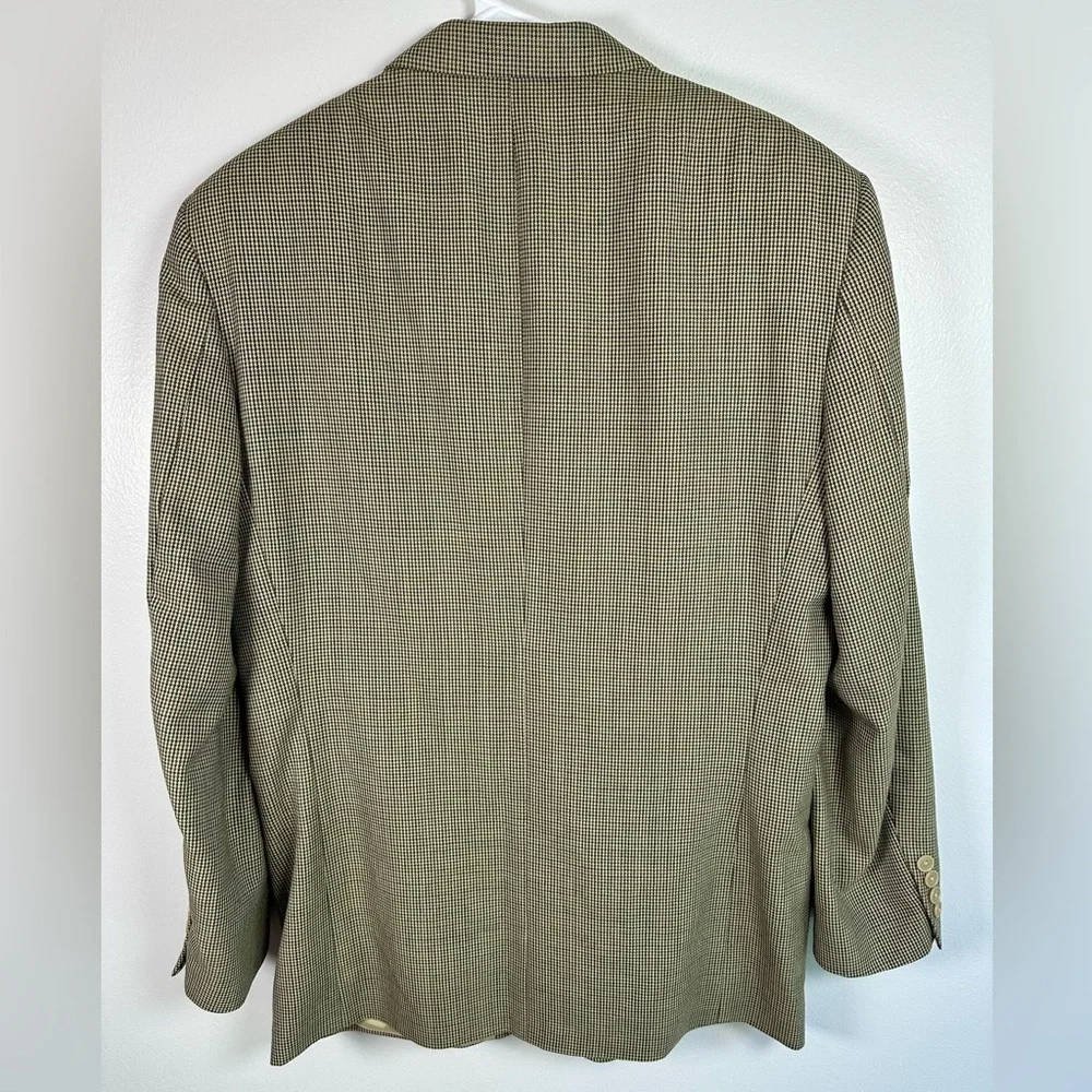 Oscar de la Renta Houndstooth Blazer Suit Coat in Tan and Blue Vintage size 44